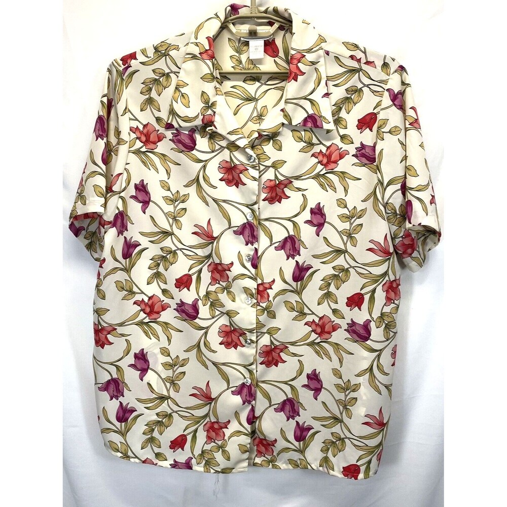 Jordan Women Size 2X Shirt Button Up Floral Blouse Short Sleeve RN64136 w/defect